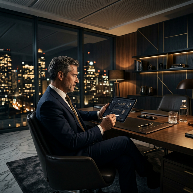 Executive reviewing a premium digital application